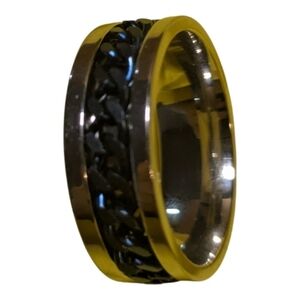 Spin Ring Sz 12.5 Unisex  Silver Tone Dark Blue Middle A-032